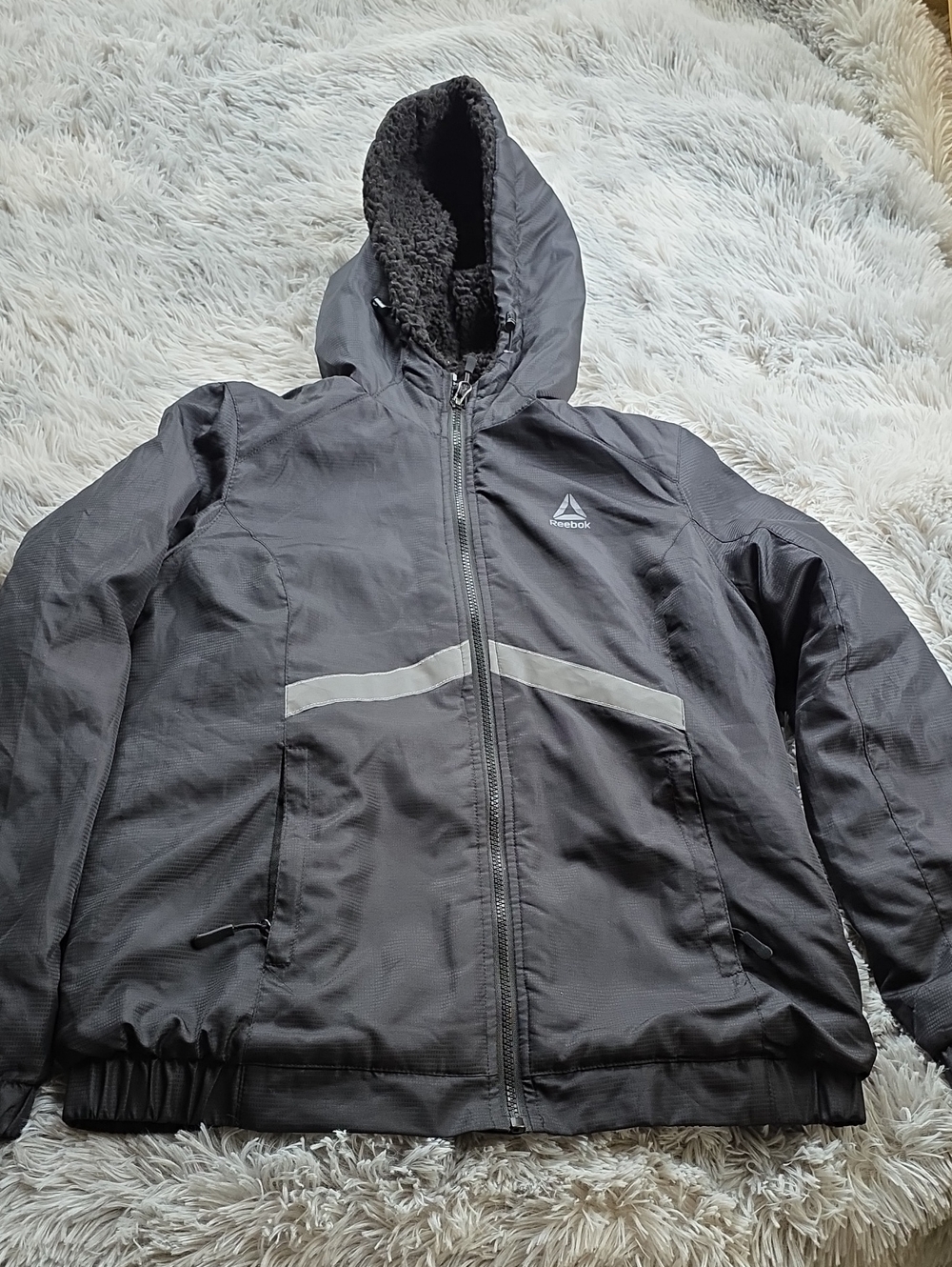 Reebok Kids' Black Hooded Puffer Jacket with Sherpa Lining